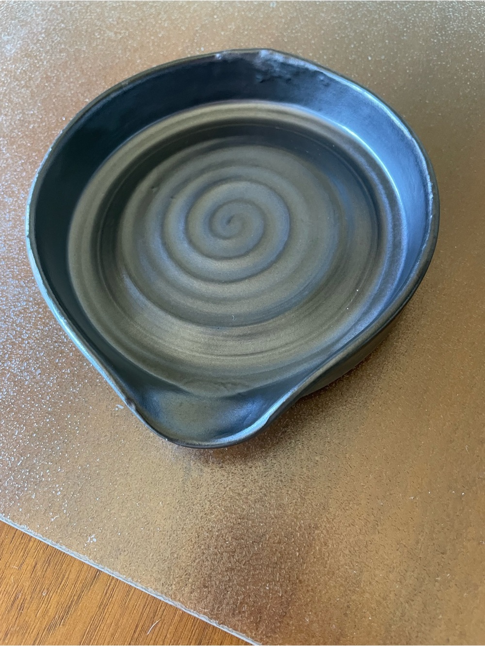 Handmade ceramic Spoon Rest, with Burnish, steel color blaze